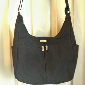 Baggallini Crecsent Black Nylon Hobo Travel Crossbody Bag Water Resistant